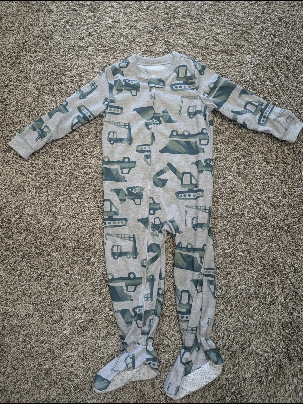 Carter's Green and Gray Construction Print Footed One-Piece